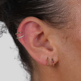 SINGLE RUBY SAPPHIRE HUGGIE HOOP | 14K
